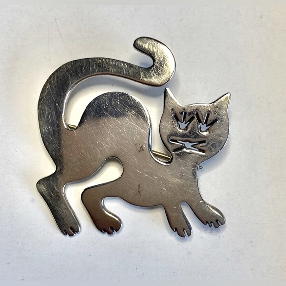 Vintage Designer Mexico 925 Silver Cat Pin Brooch Estate - Picture 1 of 5
